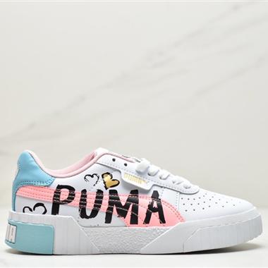 Puma 彪馬女鞋Cali 純白玫瑰金塗鴉字母卡通休閑板鞋