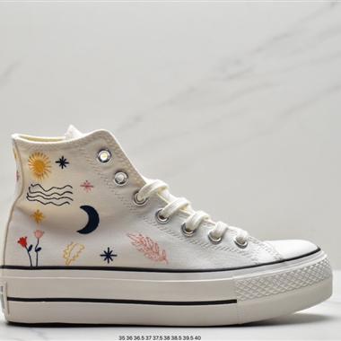 CONVERSE 增高厚底刺繡高幫帆布鞋