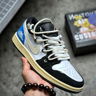 Nike Air Jordan 1 Low 綁繩 Off-White?解構風定製 喬丹一代低幫復古文化休閑運動籃球