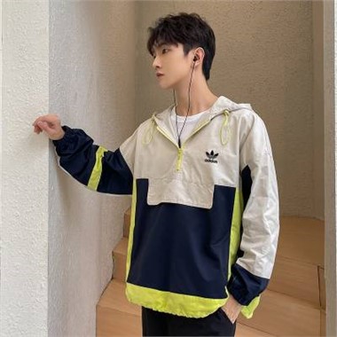 2023新款Adidas 32054三葉草半拉鏈風衣-1015_藏藍