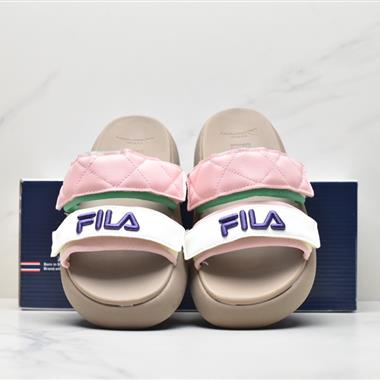 FILA De Mujer Sandal 甜甜圈系列摩登時尚夏季沙灘魔術貼厚底一字拖涼拖鞋