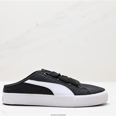 PUMA Bari Mule 一腳蹬休閑黑白蝴蝶結帆布鞋半拖板鞋