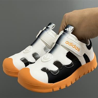 Adidas  皮面鏤空魔術貼兒童涼鞋